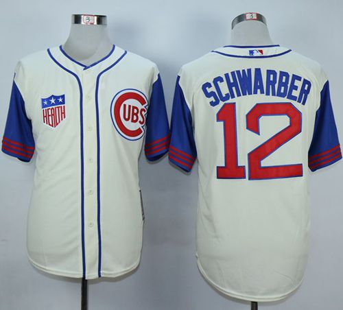Cubs #12 Kyle Schwarber Cream/Blue 1942 Turn Back The Clock Stitched MLB Jersey - Click Image to Close